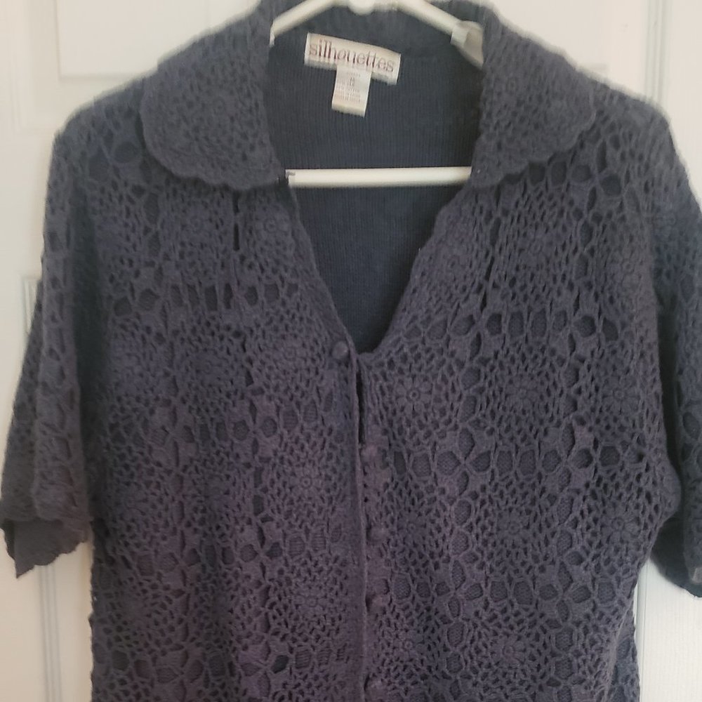 Crochet short sleeve sweater - Navy